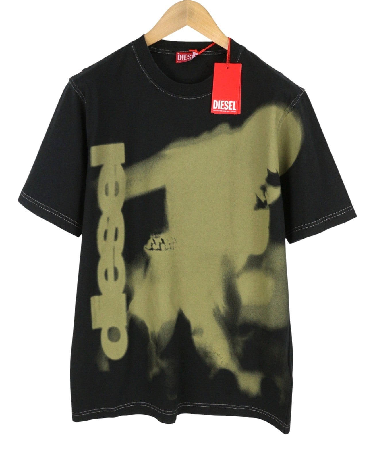 DIESEL T-Just-N13 Men T-Shirt L Black Logo Detail Crew Neck Short Sleeved