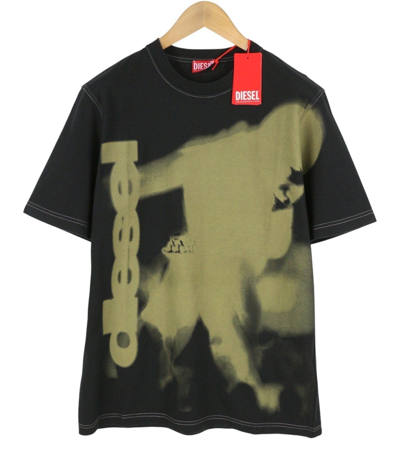 DIESEL T-Just-N13 Men T-Shirt L Black Logo Detail Crew Neck Short Sleeve