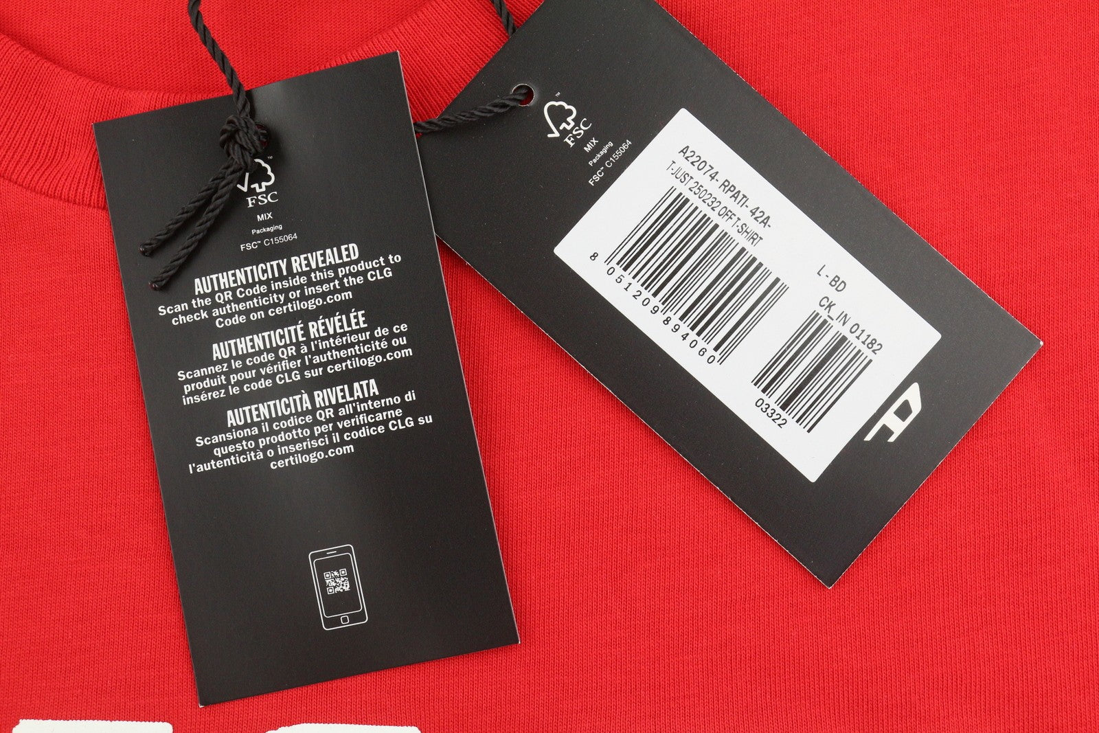 DIESEL T-Just 250232 OFF Men T-Shirt L Red Cotton Crew Collar Short Sleeve