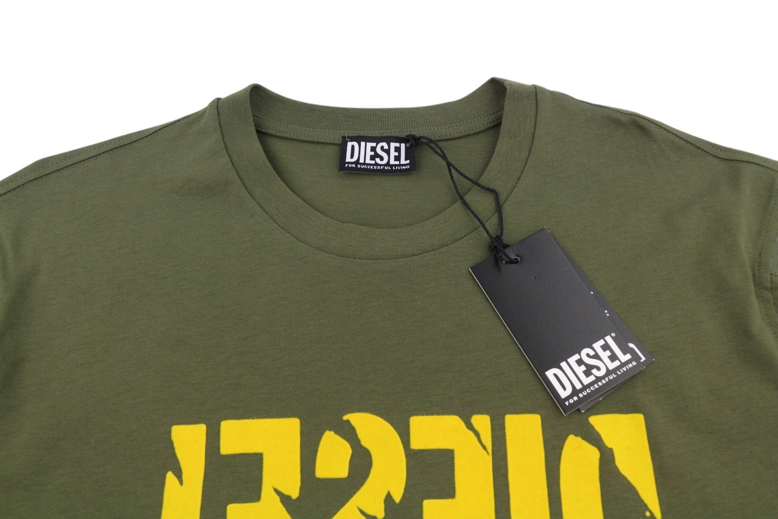 DIESEL T-Just-Rib Men T-Shirt 2XL Khaki Green Cotton Crew Neck Short Sleeved