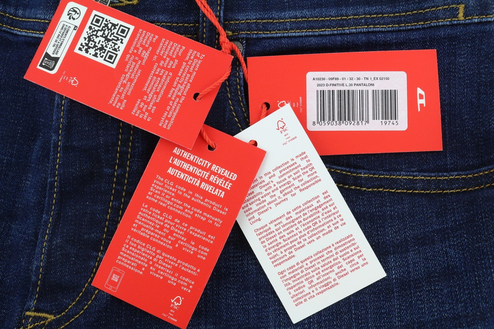 DIESEL 2023 D-Finitive 09F89 Men Jeans W32/L30 Blue Faded Tapered Fit RRP150