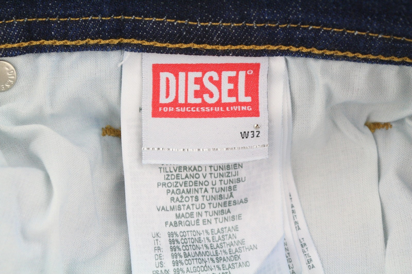 DIESEL 2023 D-Finitive 09F89 Men Jeans W32/L30 Blue Faded Tapered Fit RRP150