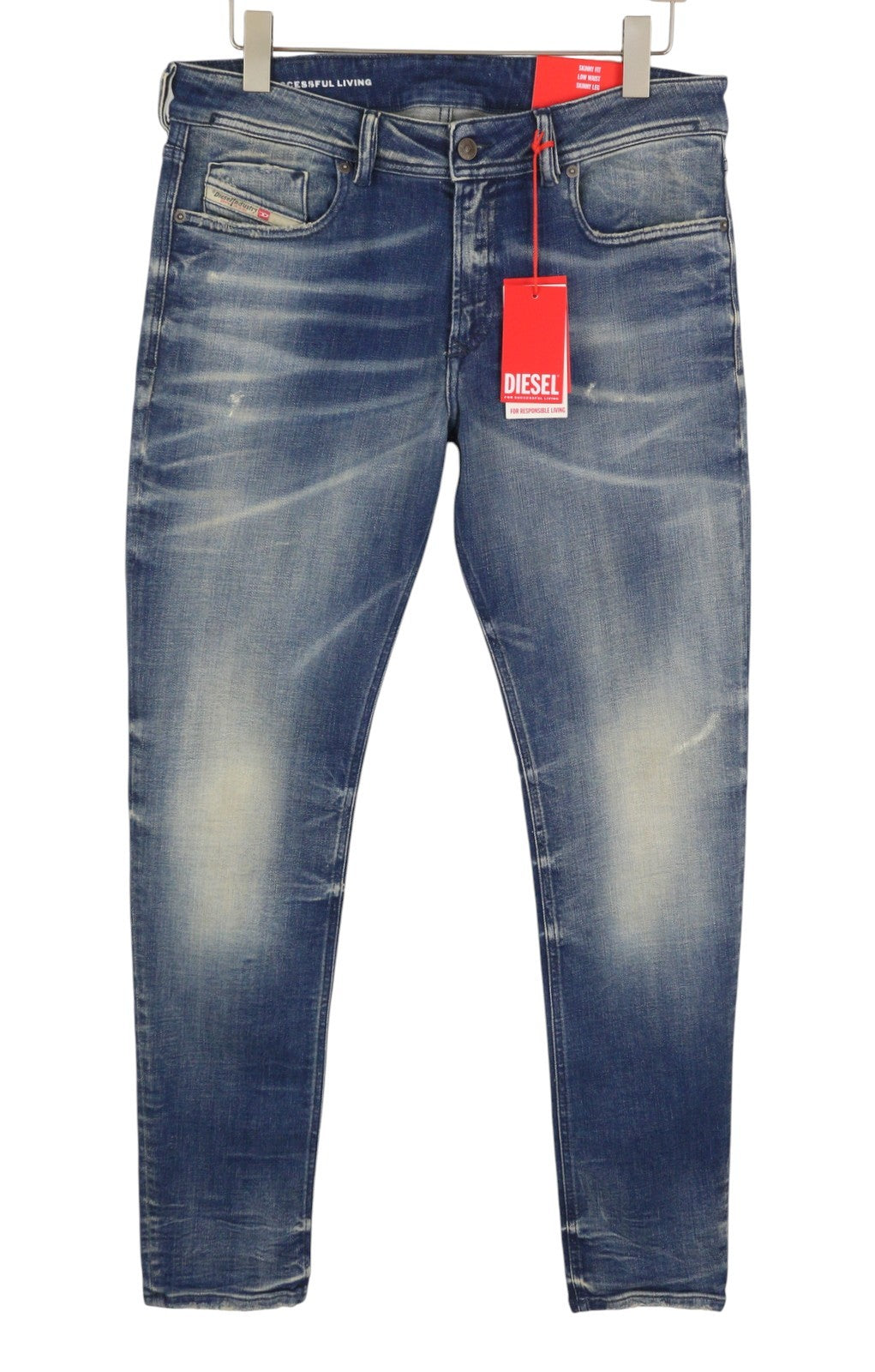 DIESEL 1979 Sleenker 09J24 Men Jeans W32/L32 Blue Faded Skinny Low Waist RRP250