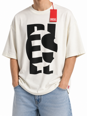 DIESEL T-Boxt-Circle Men T-Shirt L White Oversized Crew Neck Short Sleeved