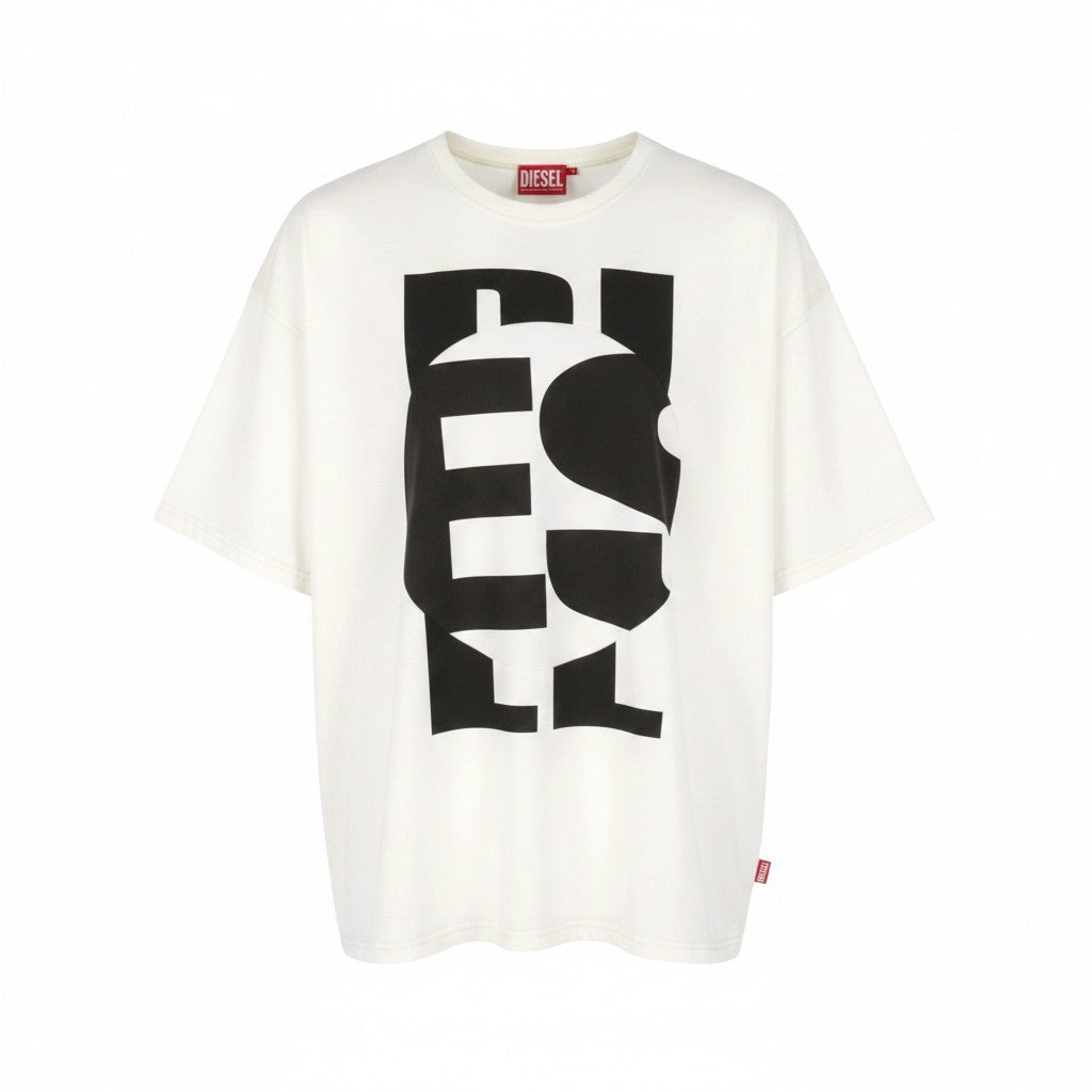DIESEL T-Boxt-Circle Men T-Shirt L White Oversized Crew Neck Short Sleeved
