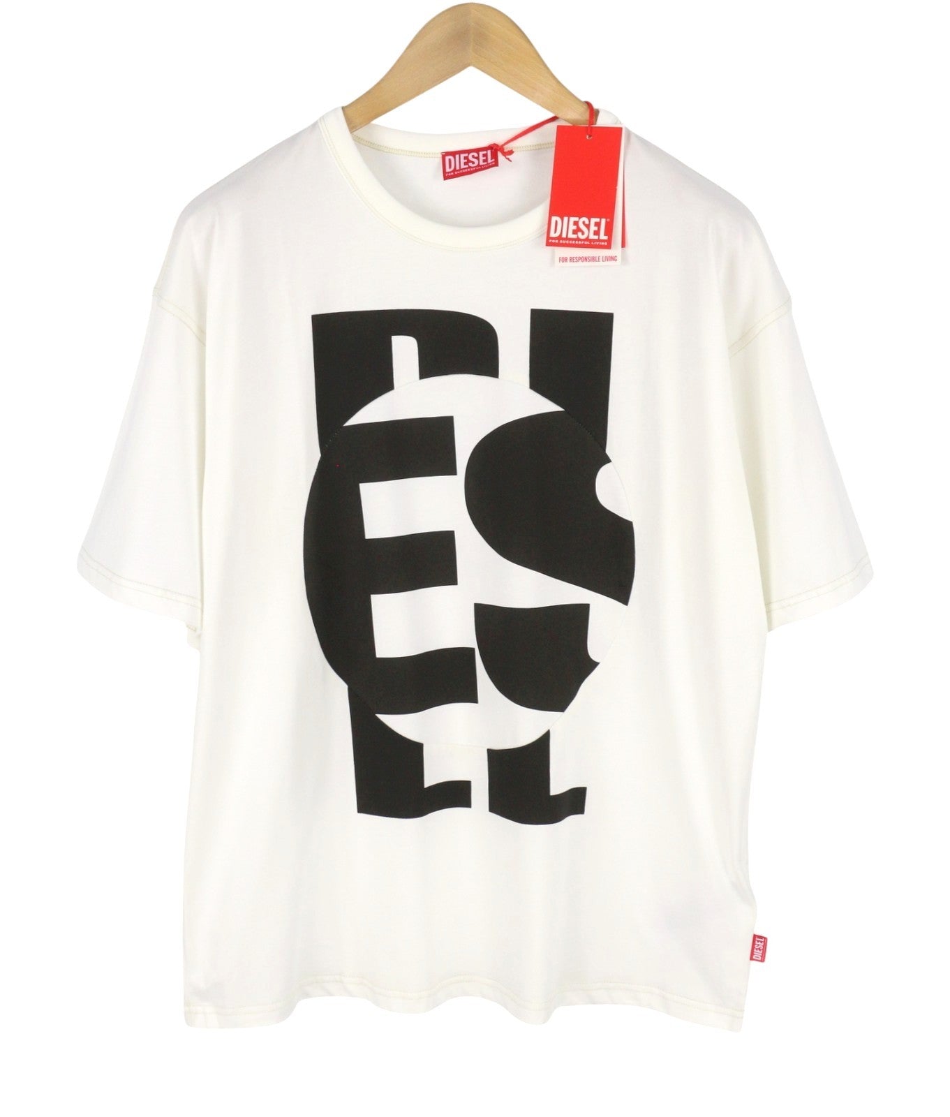 DIESEL T-Boxt-Circle Men T-Shirt L White Oversized Crew Neck Short Sleeved
