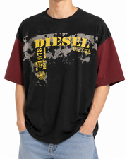DIESEL T-Boxt-Q4 Men T-Shirt XL Black Patterned Oversized Crew Short Sleeve