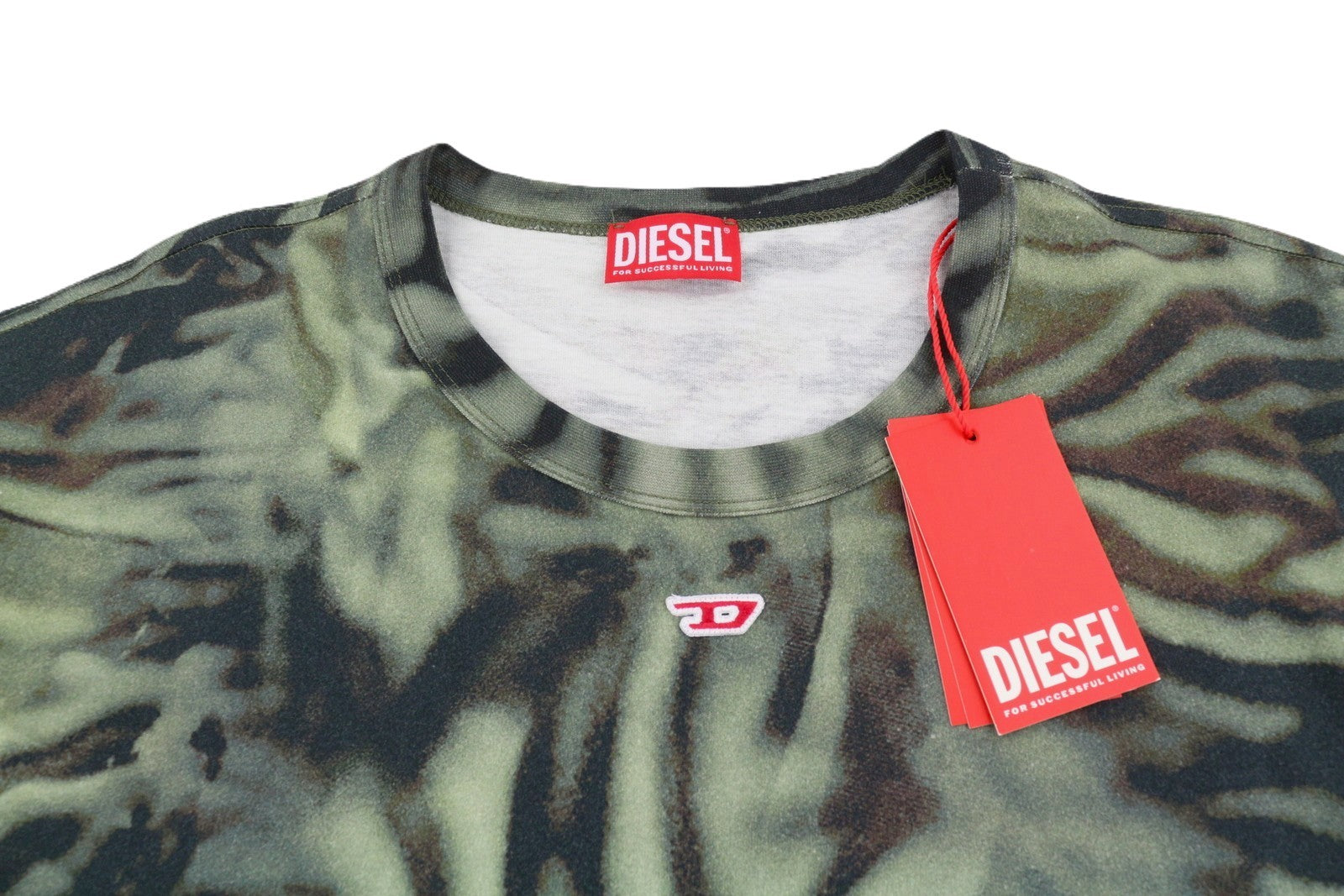 DIESEL T-Boxt-N3 Men T-Shirt L Green Zebra Camo Print Short Sleeve RRP150