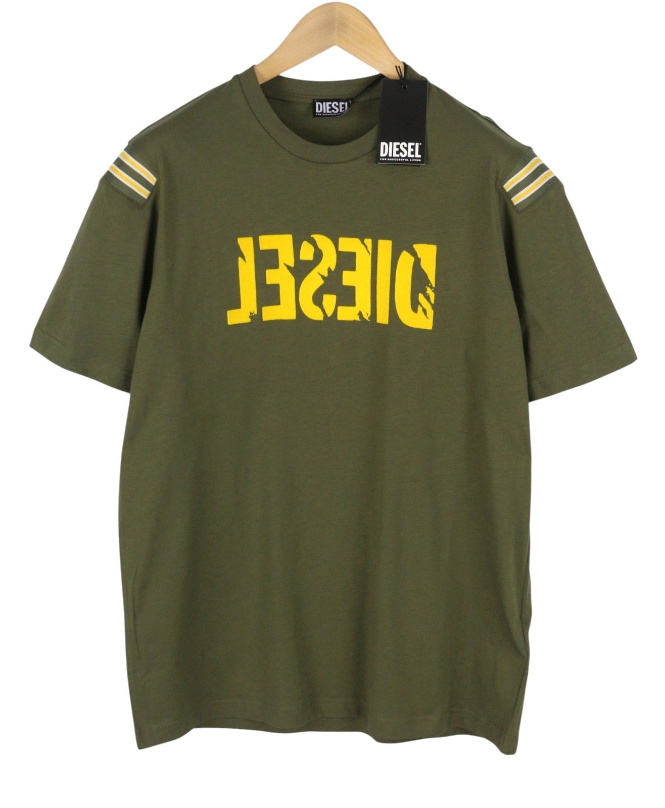 DIESEL T-Just-Rib Men T-Shirt XL Khaki Green Cotton Crew Neck Short Sleeve