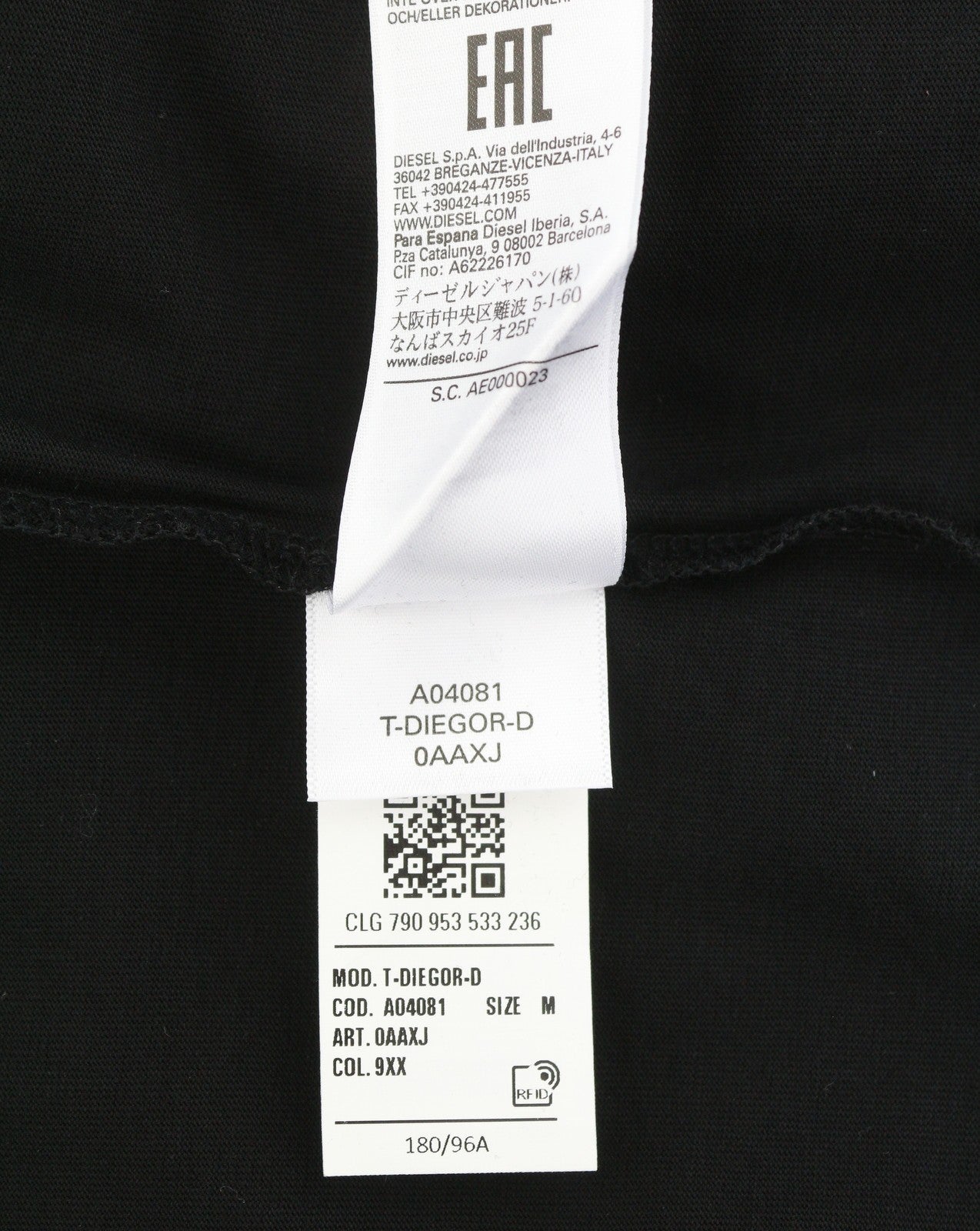 DIESEL T-Diegor-D Men T-Shirt M Black Cotton Tricot Crew Neck Short Sleeve