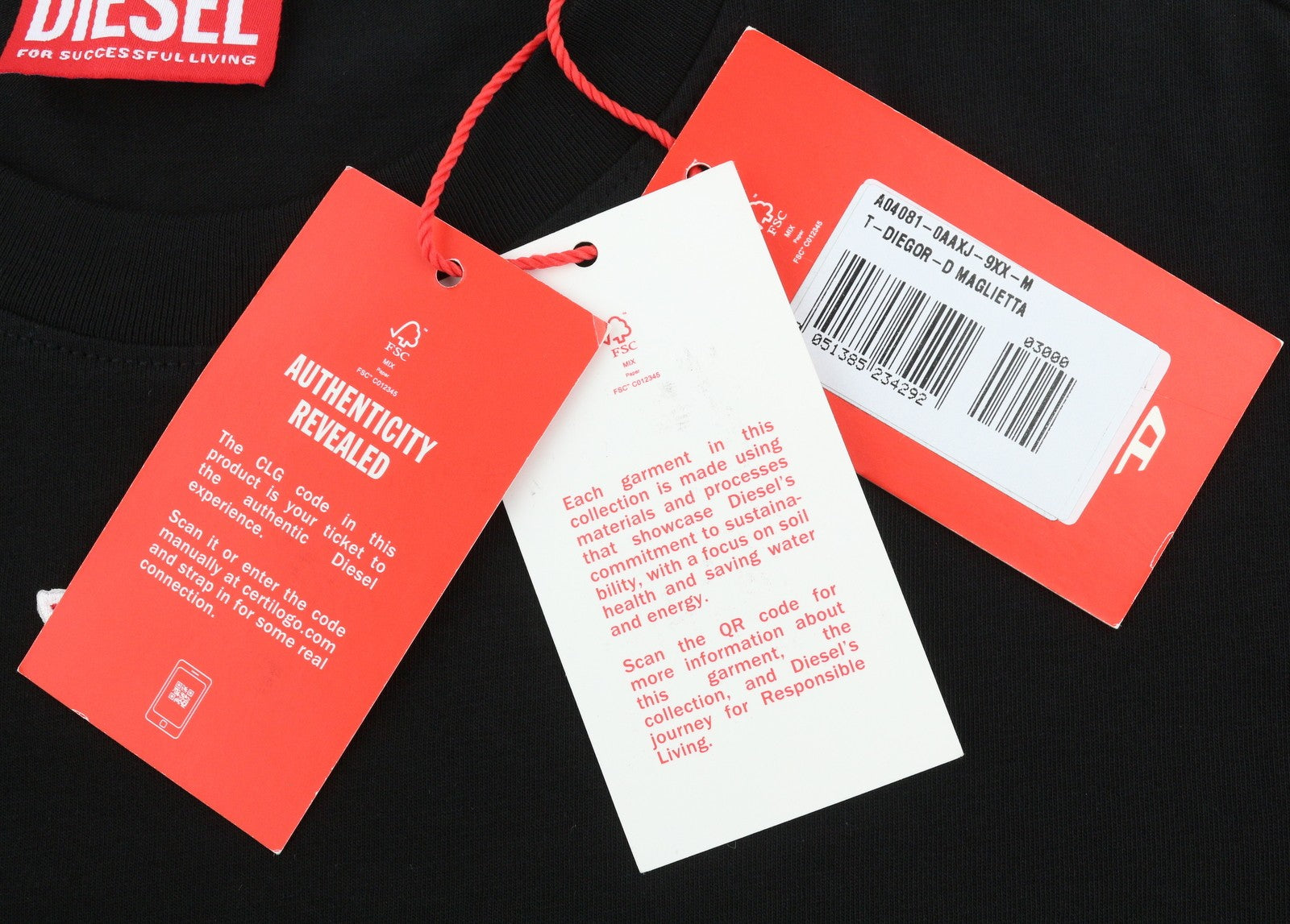 DIESEL T-Diegor-D Men T-Shirt M Black Cotton Tricot Crew Neck Short Sleeve