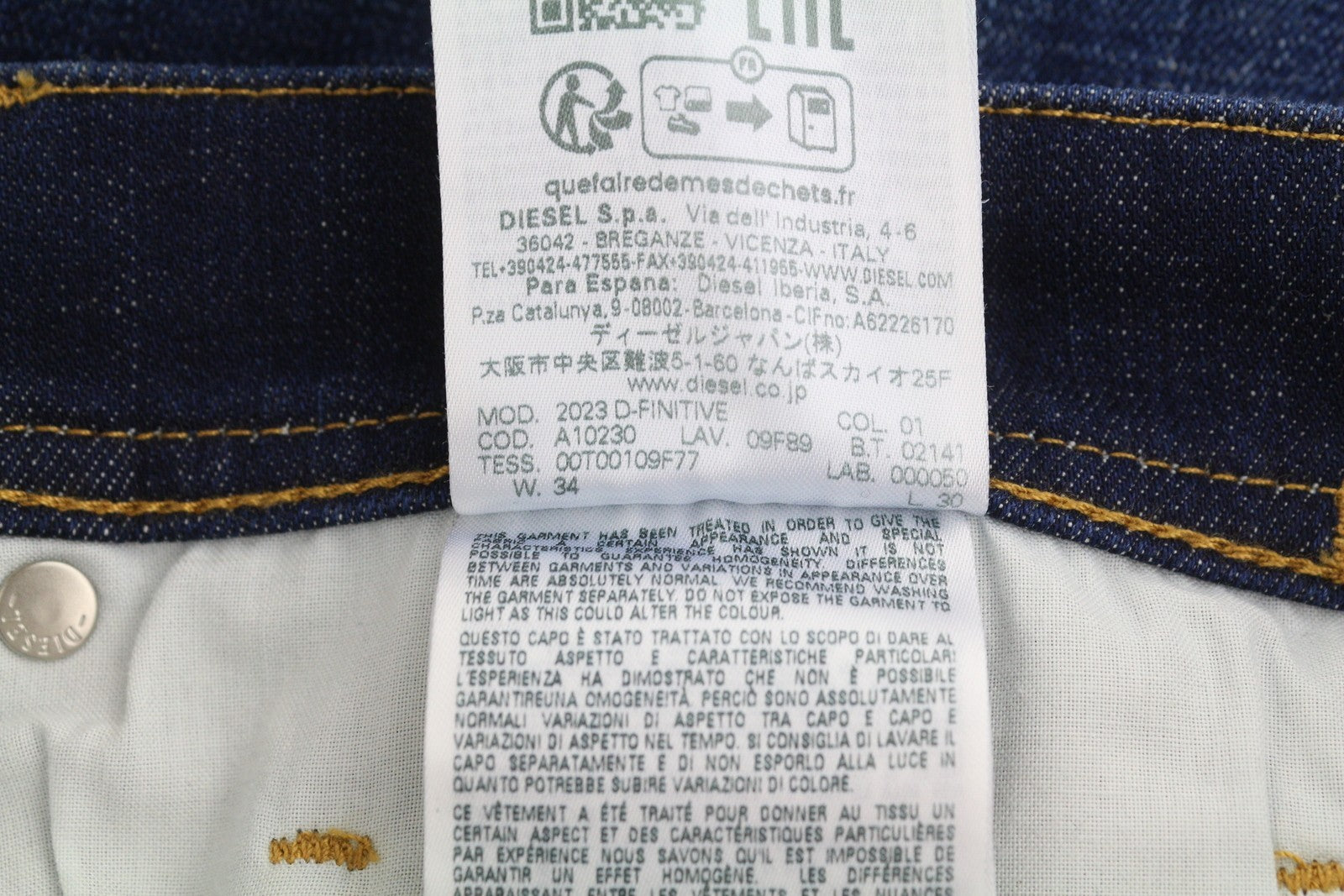 DIESEL 2023 D-Finitive 09F89 Men Jeans W34/L30 Blue Faded Tapered Fit RRP150