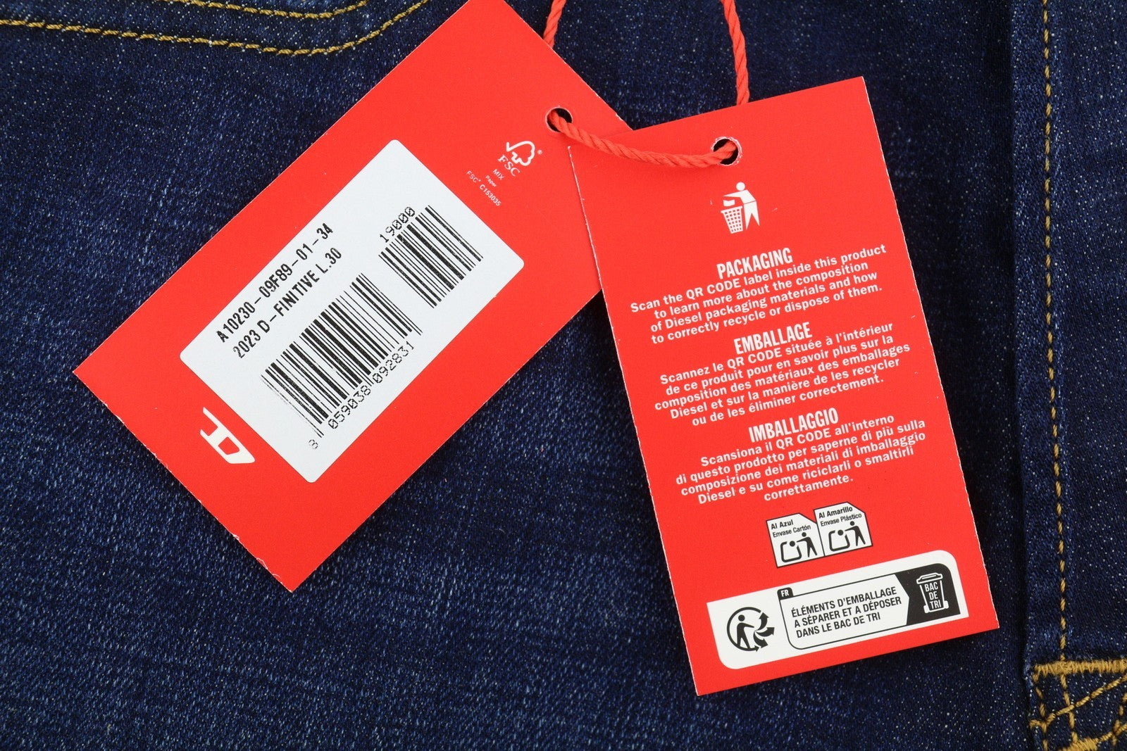DIESEL 2023 D-Finitive 09F89 Men Jeans W34/L30 Blue Faded Tapered Fit RRP150