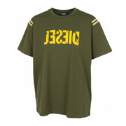 DIESEL T-Just-Rib Men T-Shirt L Khaki Green Cotton Crew Neck Short Sleeve