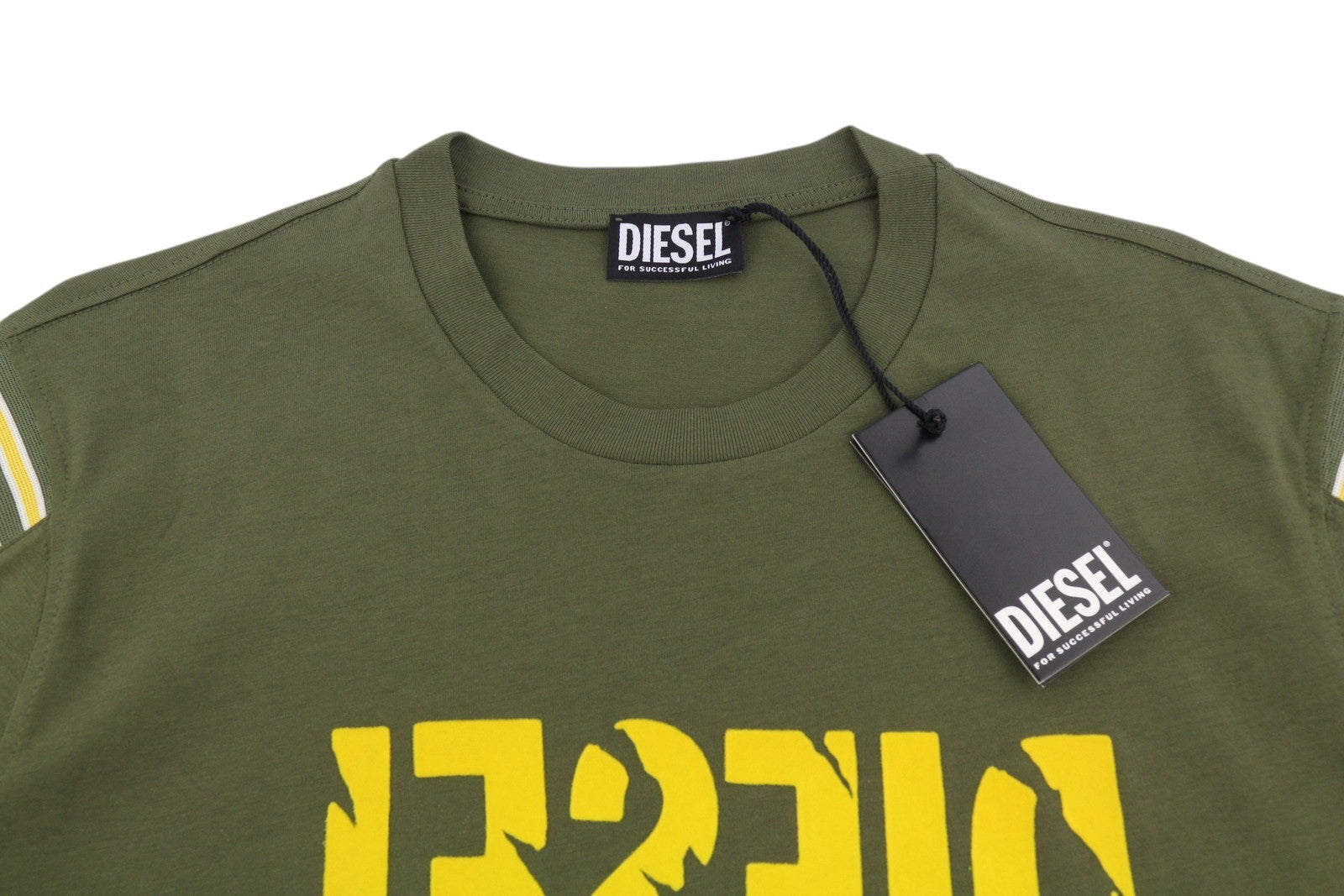 DIESEL T-Just-Rib Men T-Shirt L Khaki Green Cotton Crew Neck Short Sleeve