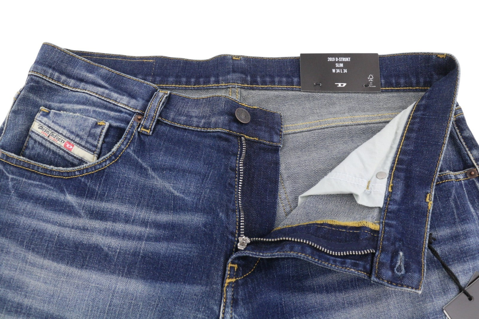 DIESEL 2019 D-Strukt R8I0C Men Jeans W34/L34 Blue Faded Distress RRP250