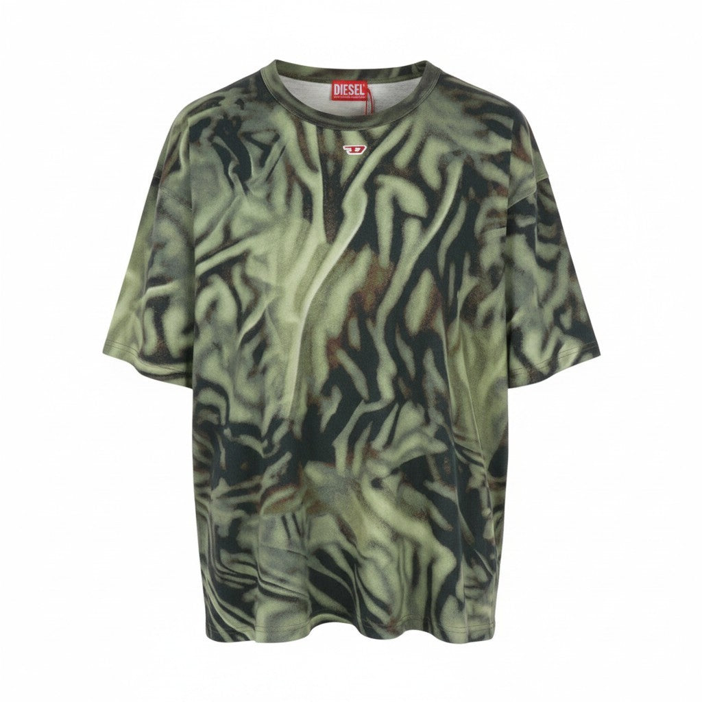 DIESEL T-Boxt-N3 Men T-Shirt L Green Zebra-Camo Print Short Sleeve RRP150