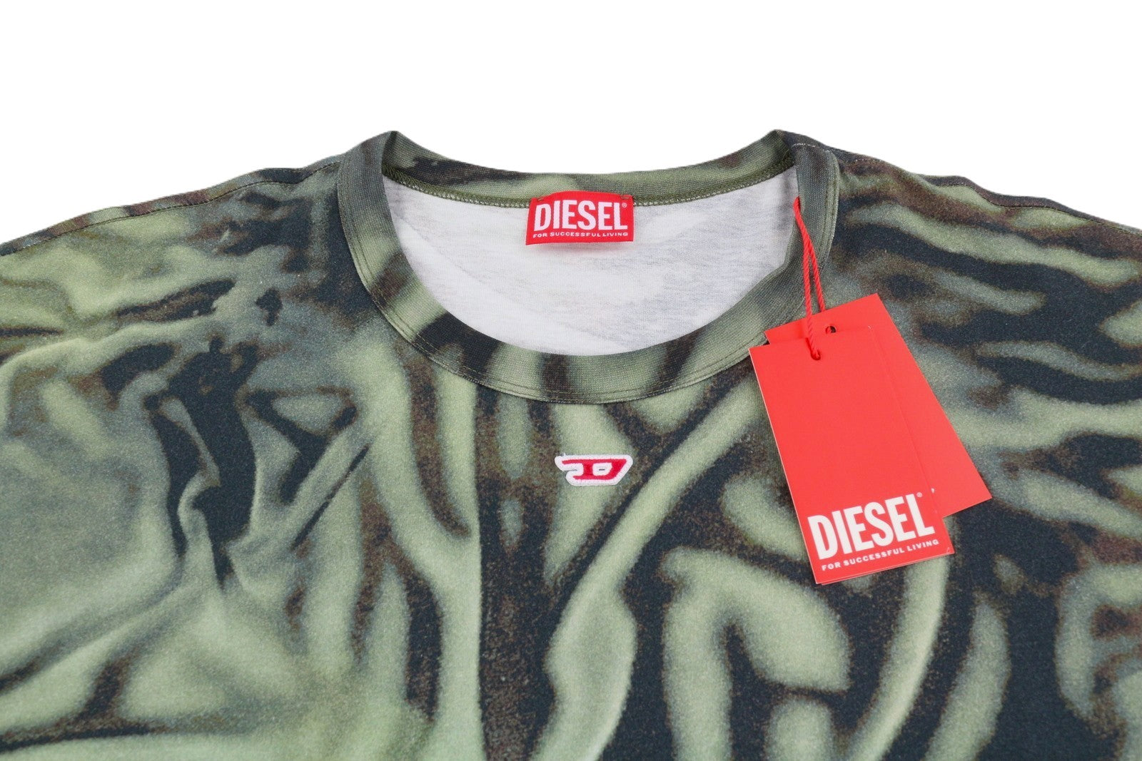 DIESEL T-Boxt-N3 Men T-Shirt L Green Zebra-Camo Print Short Sleeve RRP150