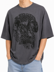 DIESEL T-Wash-Q1 Men T-Shirt 2XL Grey Faded Patterned Oversized Short Sleeve