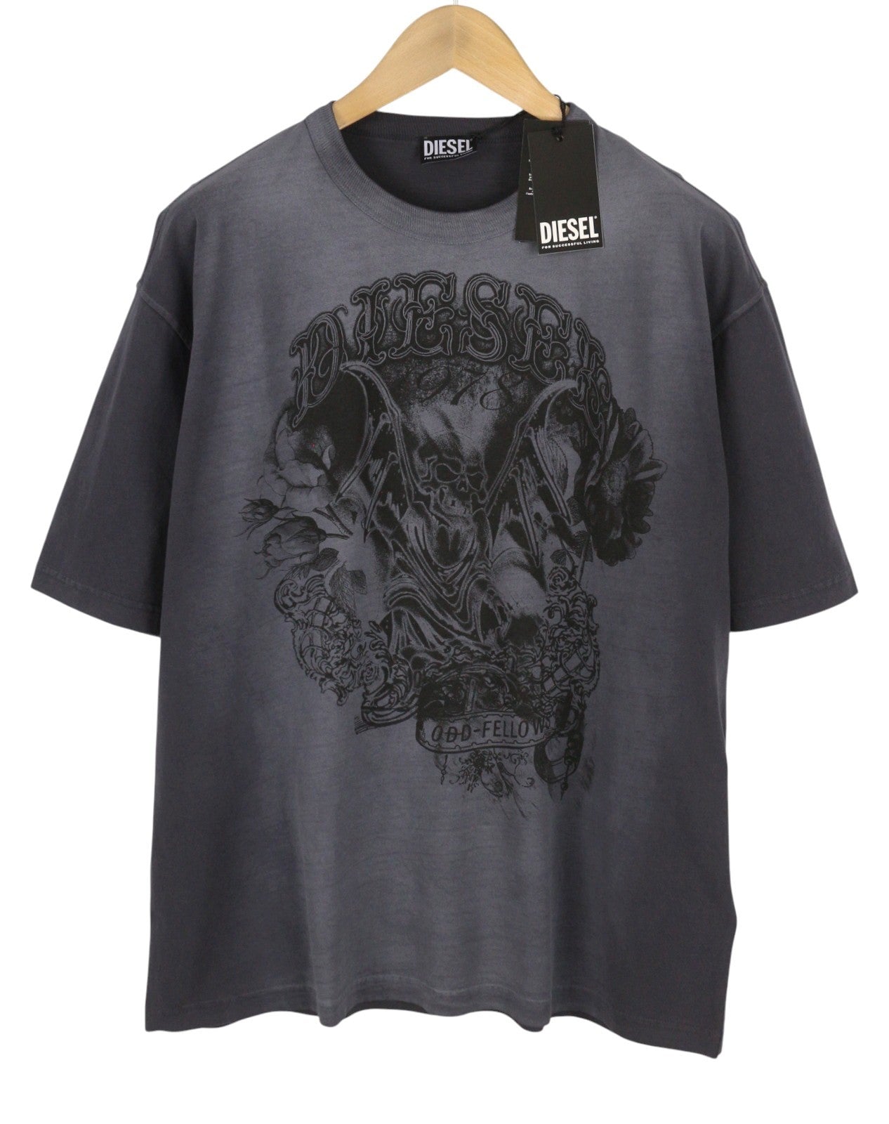 DIESEL T-Wash-Q1 Men T-Shirt 2XL Grey Faded Patterned Oversized Short Sleeve