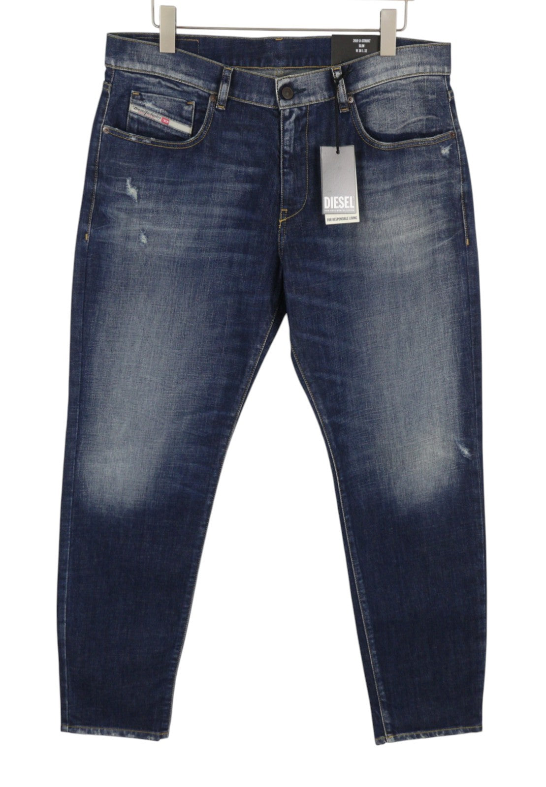 DIESEL 2019 D-Strukt R917I Men Jeans W36/L32 Blue Faded Distress Slim RRP195