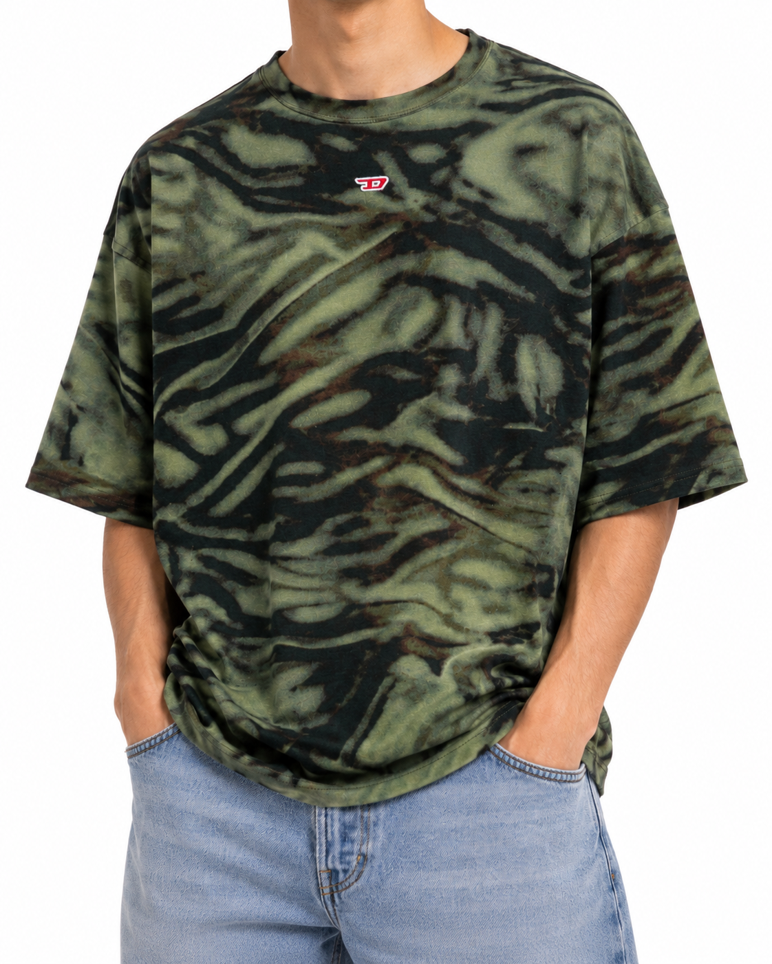 DIESEL T-Boxt-N3 Men T-Shirt M Green Zebra-Camo Print Short Sleeve RRP150