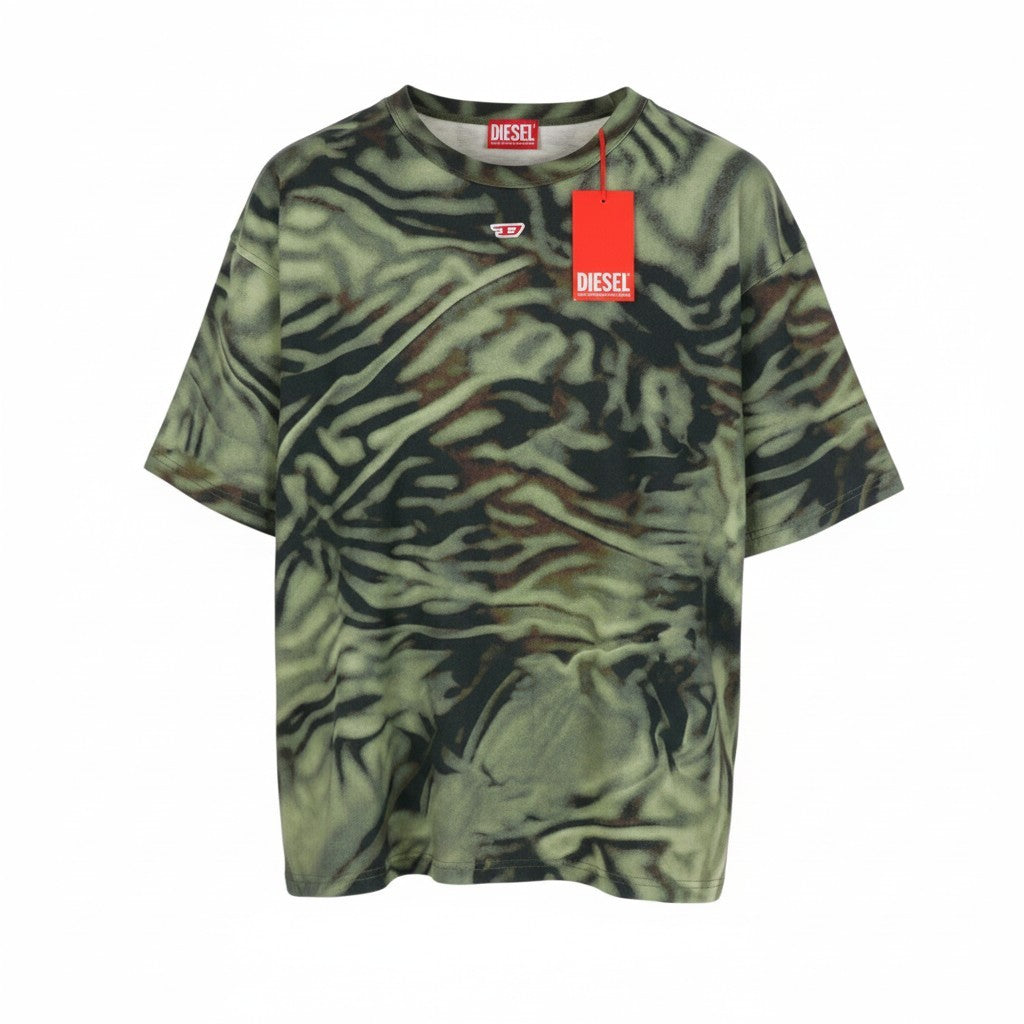 DIESEL T-Boxt-N3 Men T-Shirt M Green Zebra-Camo Print Short Sleeve RRP150
