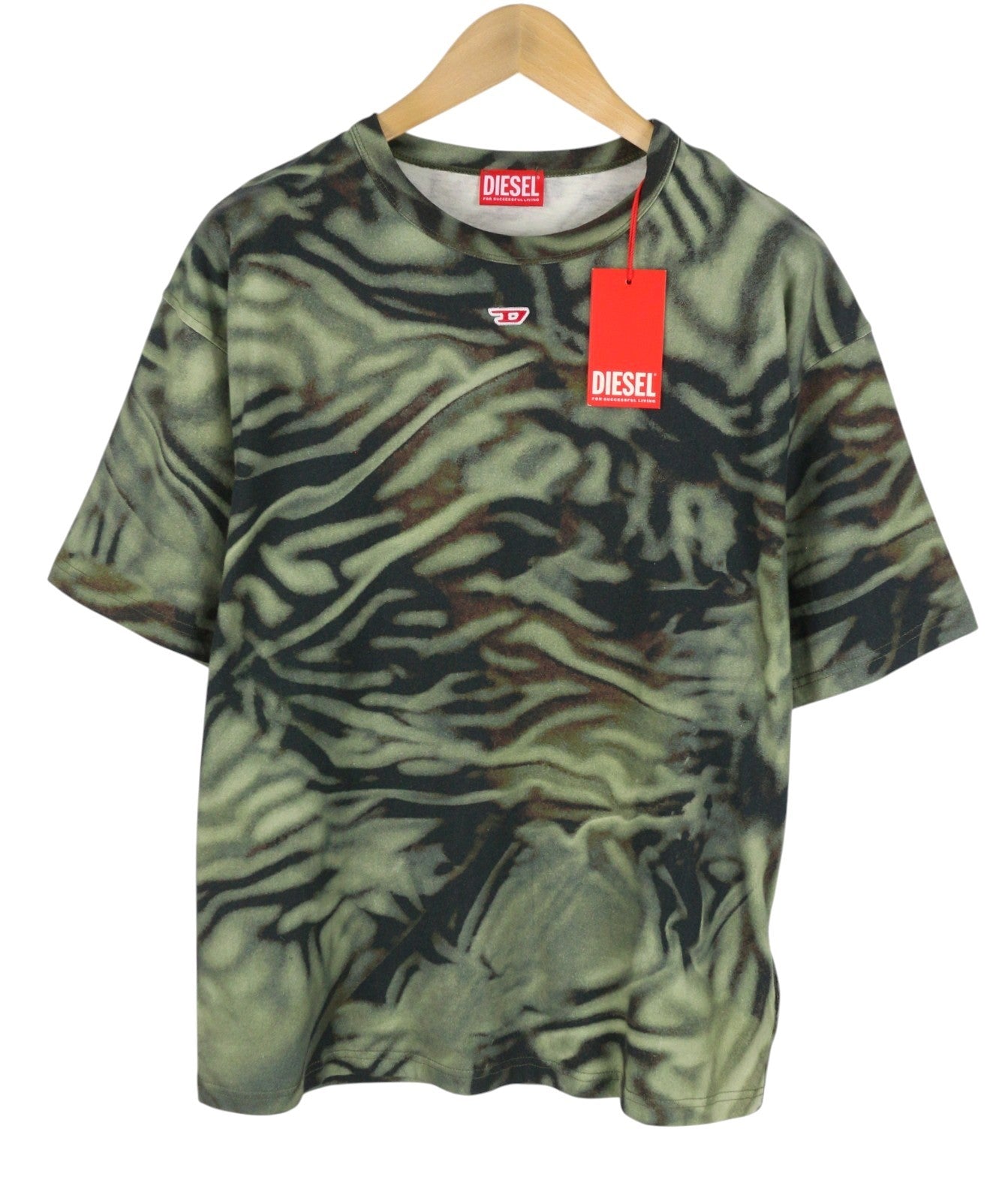 DIESEL T-Boxt-N3 Men T-Shirt M Green Zebra-Camo Print Short Sleeve RRP150