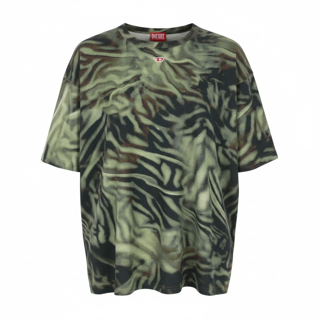DIESEL T-Boxt-N3 Men T-Shirt L Green Zebra-Camo Print Short Sleeved RRP150