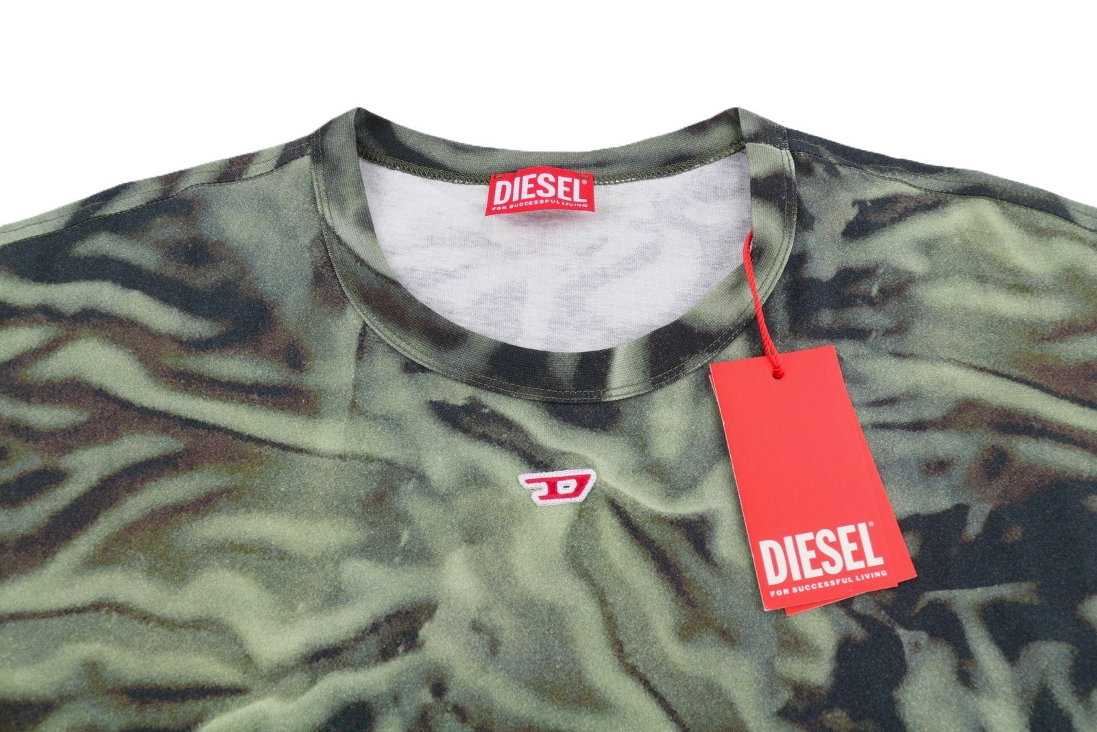 DIESEL T-Boxt-N3 Men T-Shirt L Green Zebra-Camo Print Short Sleeved RRP150