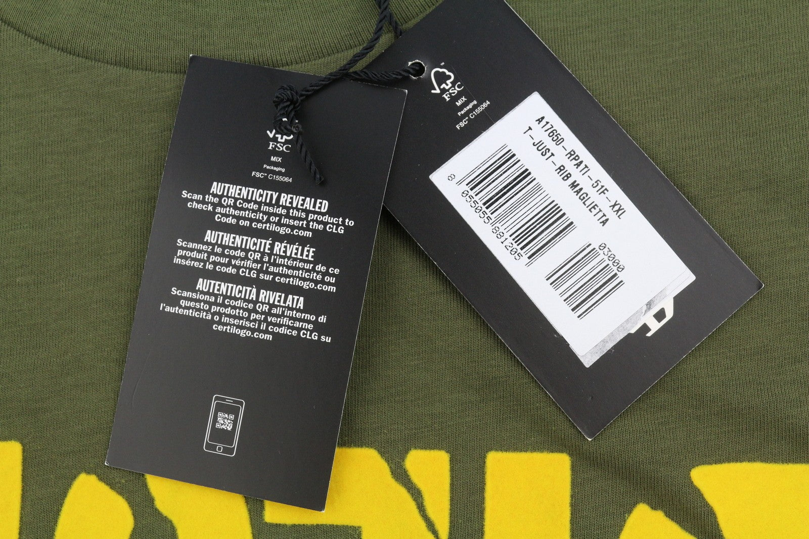 DIESEL T-Just-Rib Men T-Shirt 2XL Khaki Green Cotton Crew Neck Short Sleeve