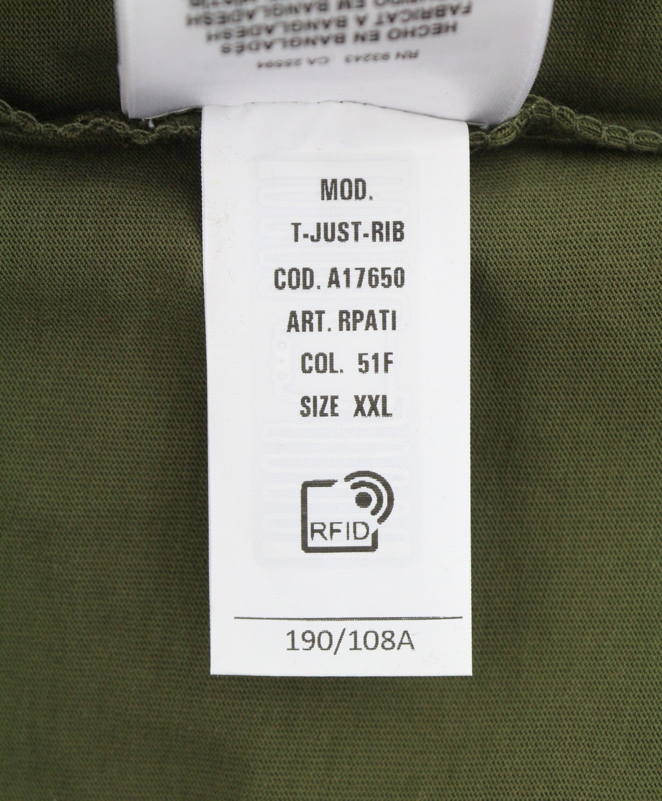 DIESEL T-Just-Rib Men T-Shirt 2XL Khaki Green Cotton Crew Neck Short Sleeve