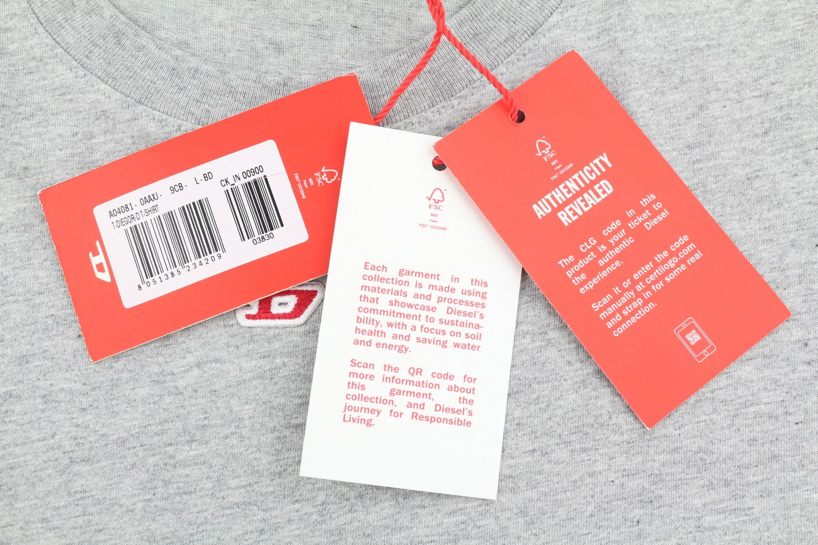 DIESEL T-Diegor-D Men T-Shirt L Grey Melange Tricot Crew Neck Short Sleeve