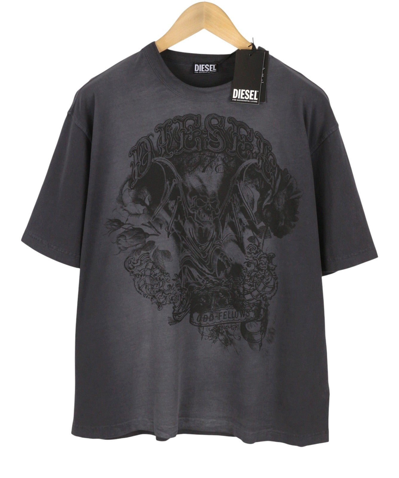 DIESEL T-Wash-Q1 Men T-Shirt M Grey Faded Patterned Oversized Short Sleeved