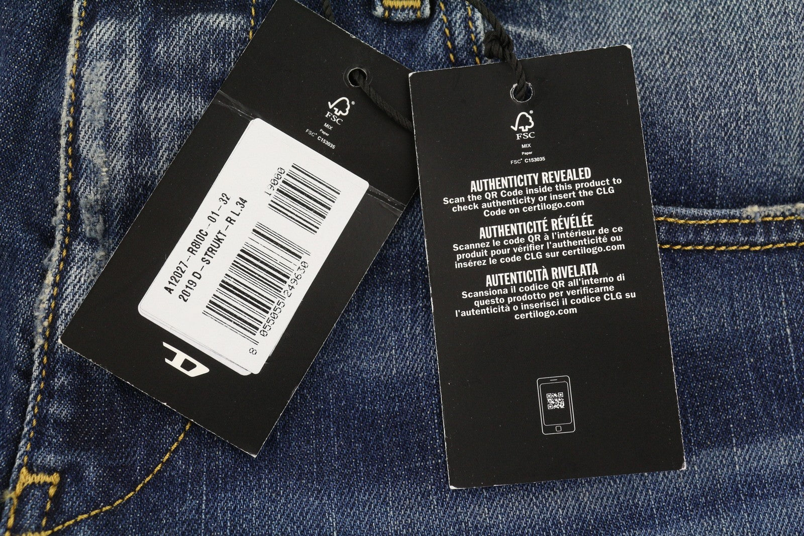 DIESEL 2019 D-Strukt R8I0C Men Jeans W32/L34 Blue Faded Distress Slim RRP250