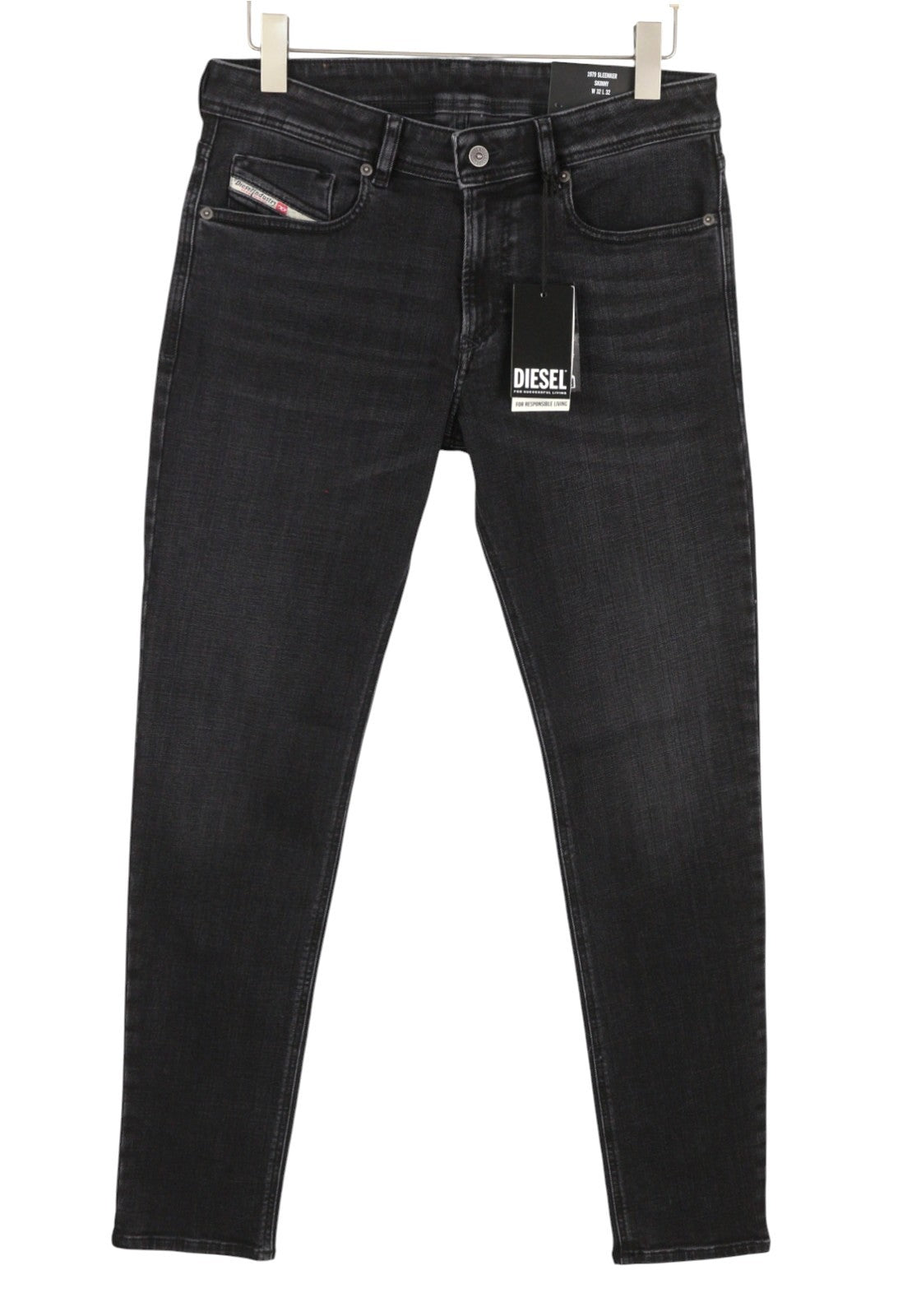 DIESEL 1979 Sleenker R9G61 Men Jeans W32/L32 Black Whiskers Faded Skinny RRP150