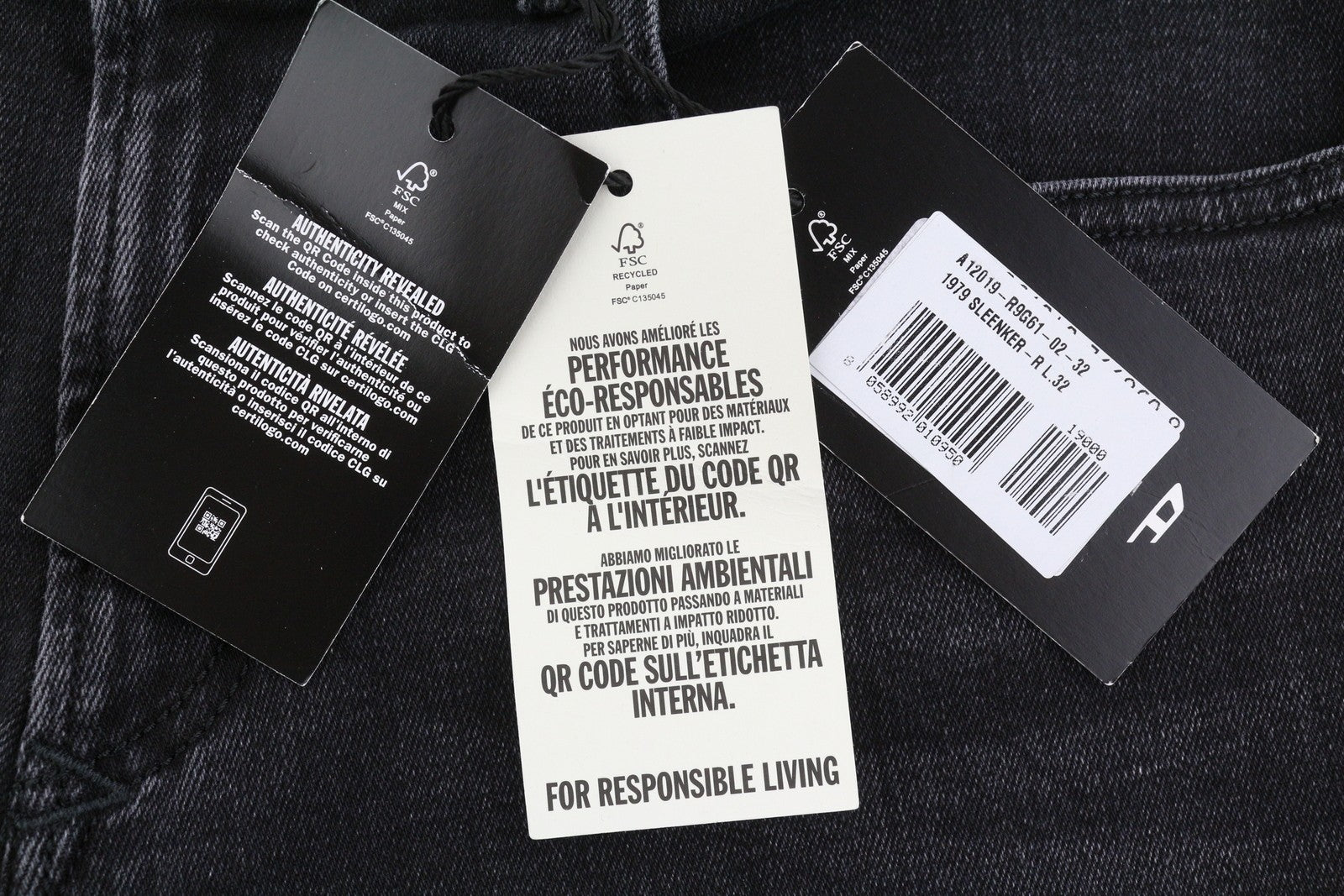 DIESEL 1979 Sleenker R9G61 Men Jeans W32/L32 Black Whiskers Faded Skinny RRP150