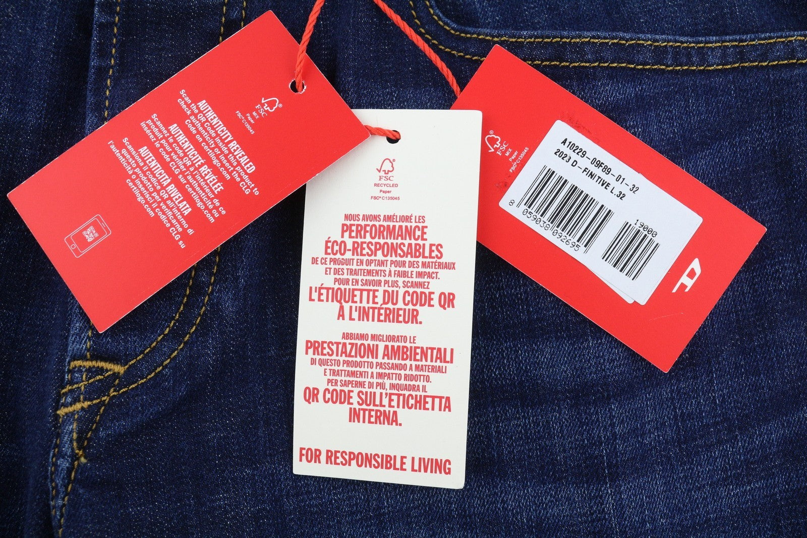 DIESEL 2023 D-Finitive 09F89 Men Jeans W32/L32 Blue Faded Tapered Fit RRP150