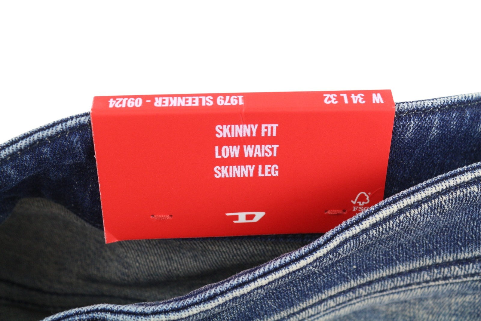 DIESEL 1979 Sleenker 09J24 Men Jeans W34/L32 Blue Faded Skinny Low Waist RRP250