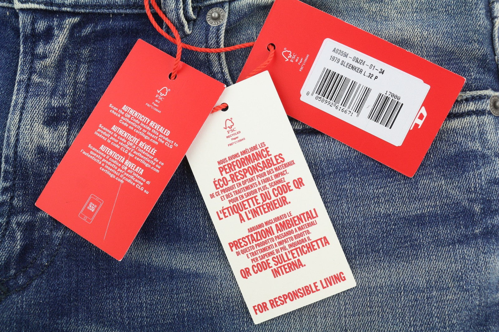 DIESEL 1979 Sleenker 09J24 Men Jeans W34/L32 Blue Faded Skinny Low Waist RRP250