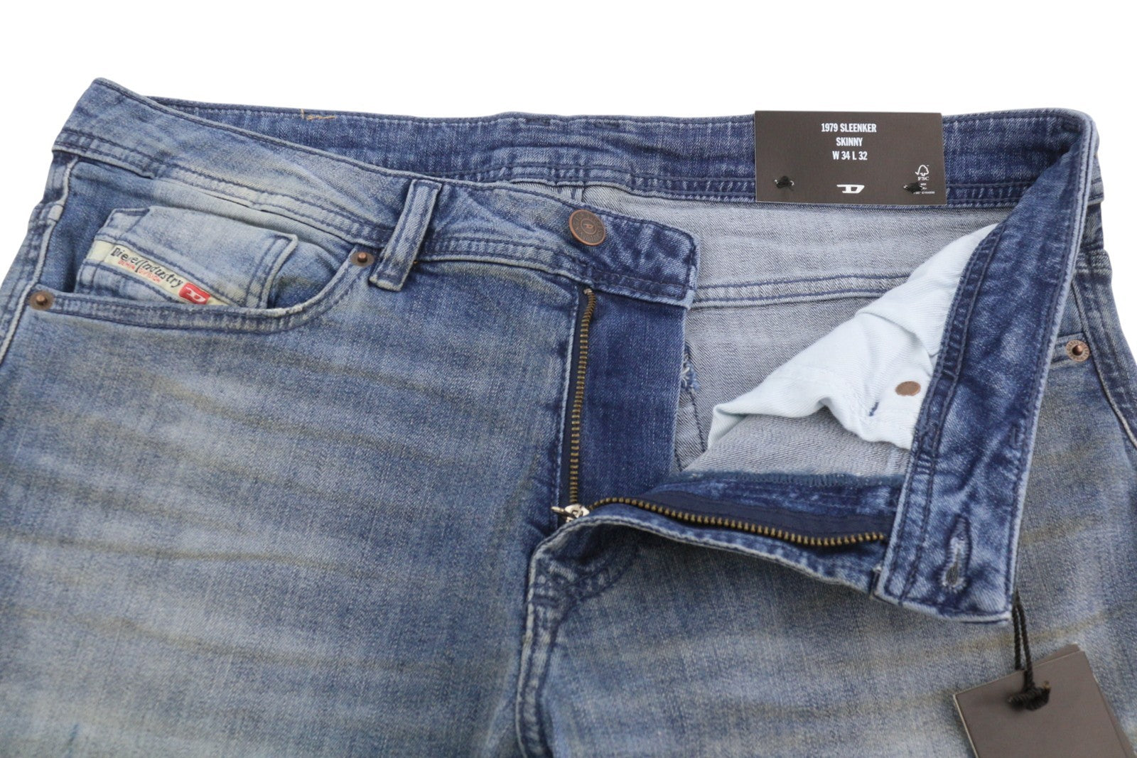 DIESEL 1979 Sleenker RBG04 Men Jeans W34/L32 Blue Distress Faded Skinny RRP195