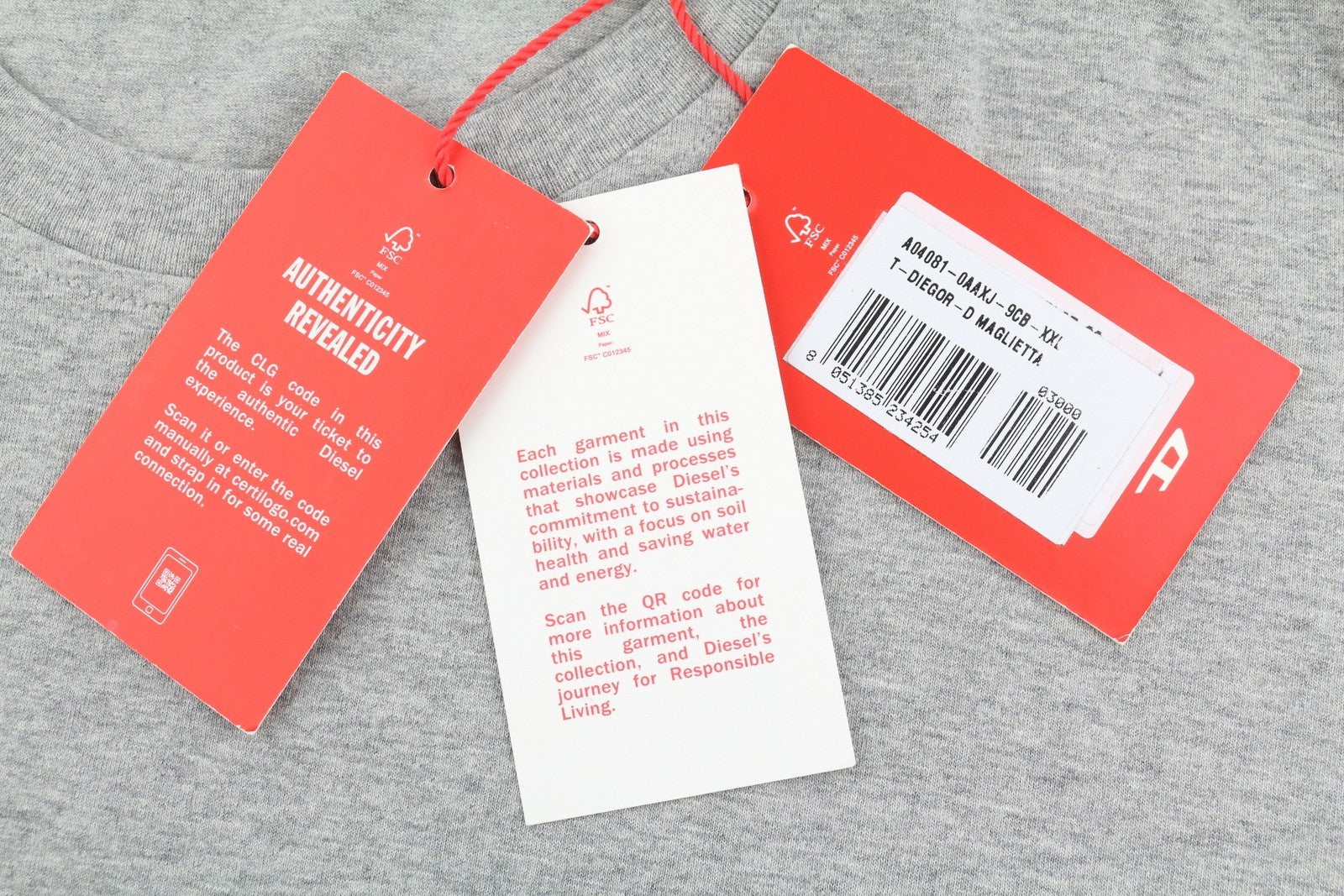 DIESEL T-Diegor-D Men T-Shirt 2XL Grey Melange Tricot Crew Neck Short Sleeve