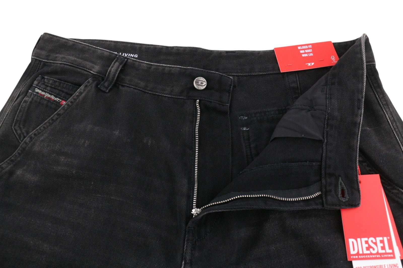 DIESEL D-Shift 09J96 Men Jeans W34/L30 Black Relaxed Fit Wide Leg Unisex RRP325