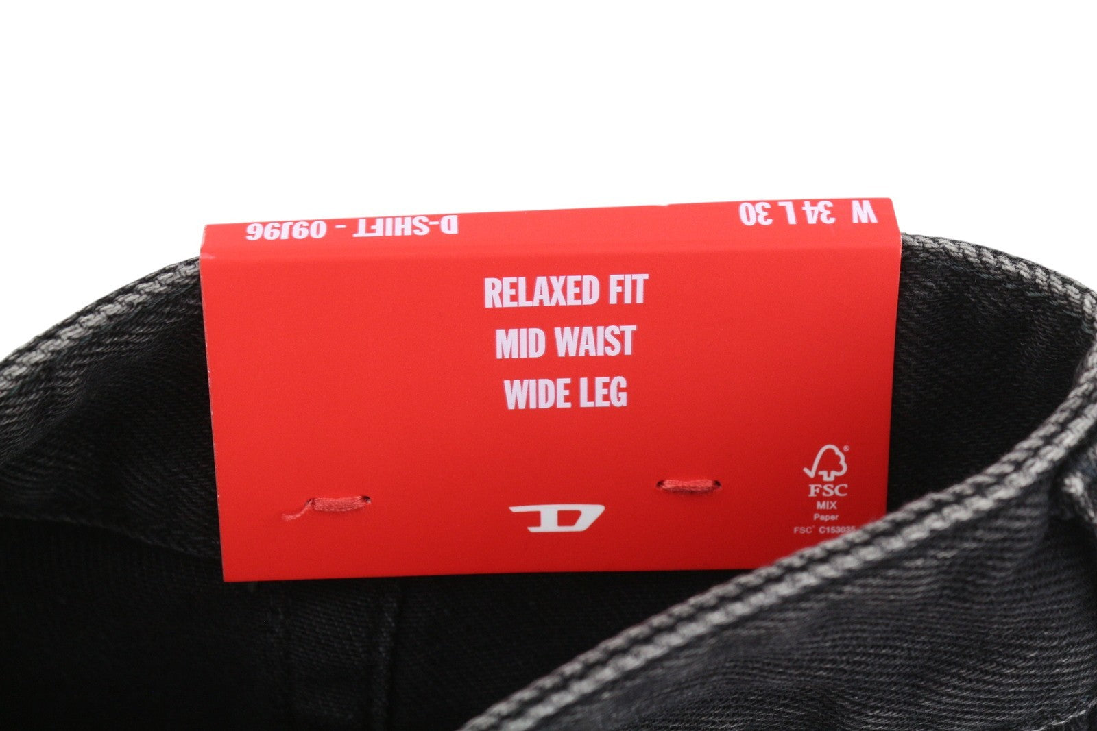 DIESEL D-Shift 09J96 Men Jeans W34/L30 Black Relaxed Fit Wide Leg Unisex RRP325
