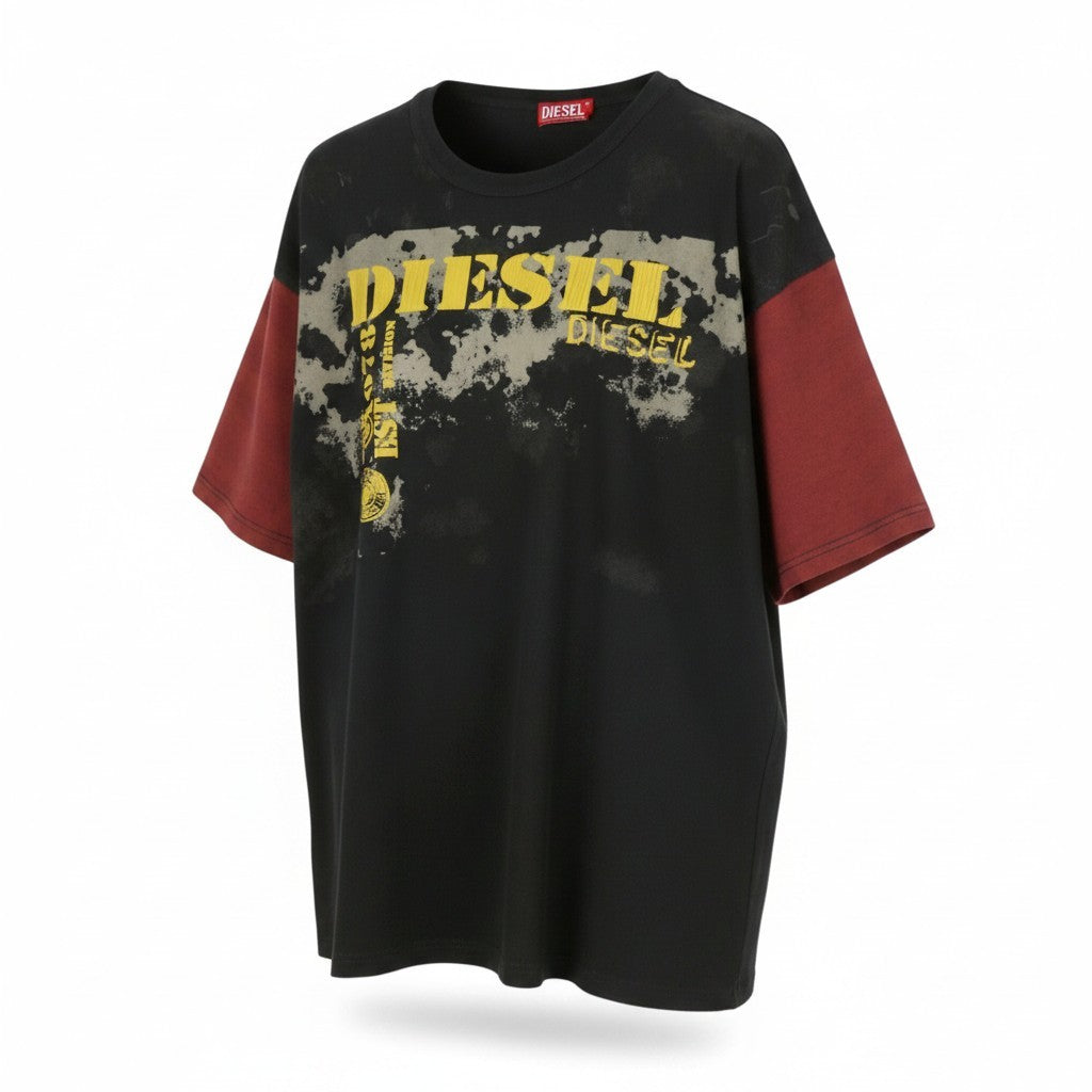 DIESEL T-Boxt-Q4 Men T-Shirt L Black Patterned Oversized Crew Short Sleeved