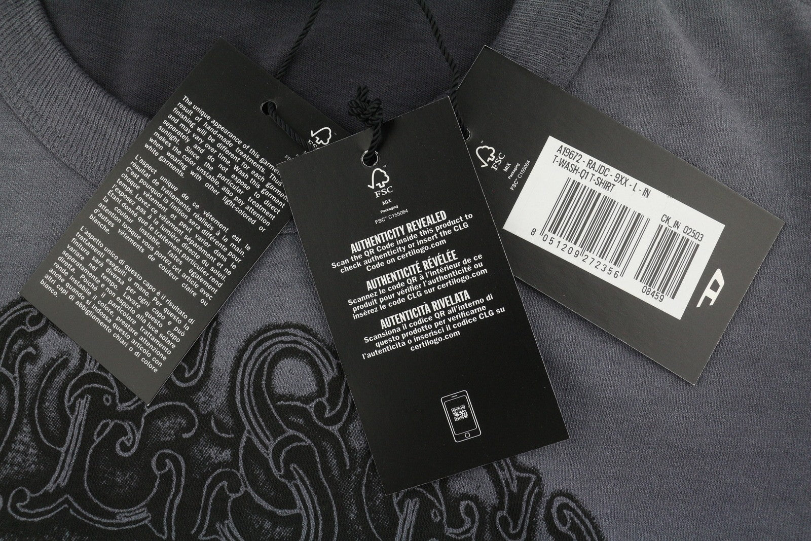 DIESEL T-Wash-Q1 Men T-Shirt L Grey Faded Patterned Oversized Short Sleeve