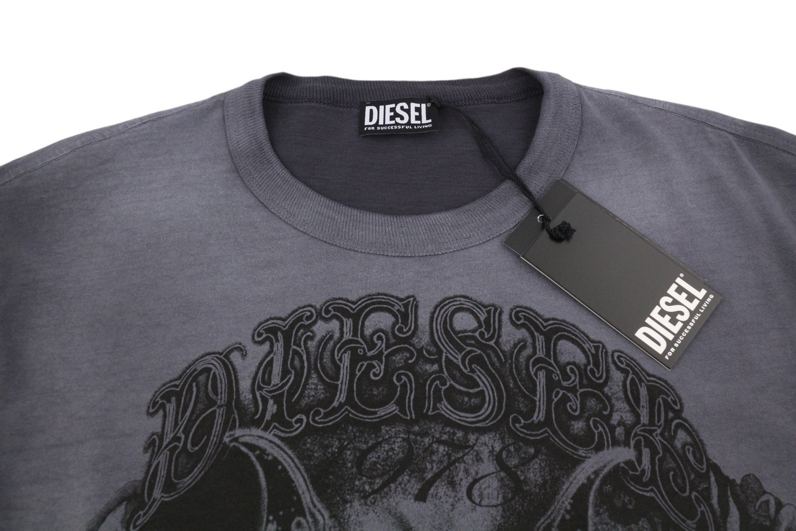 DIESEL T-Wash-Q1 Men T-Shirt XL Grey Faded Patterned Oversized Short Sleeve