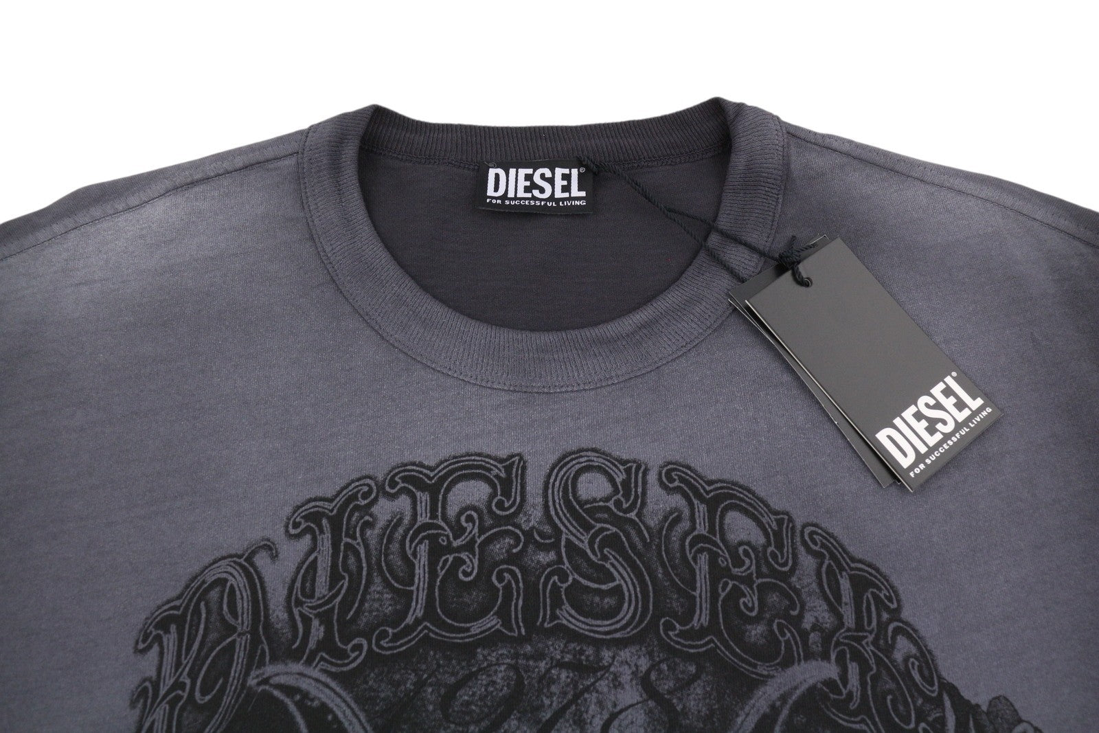 DIESEL T-Wash-Q1 Men T-Shirt L Grey Faded Patterned Oversized Short Sleeved
