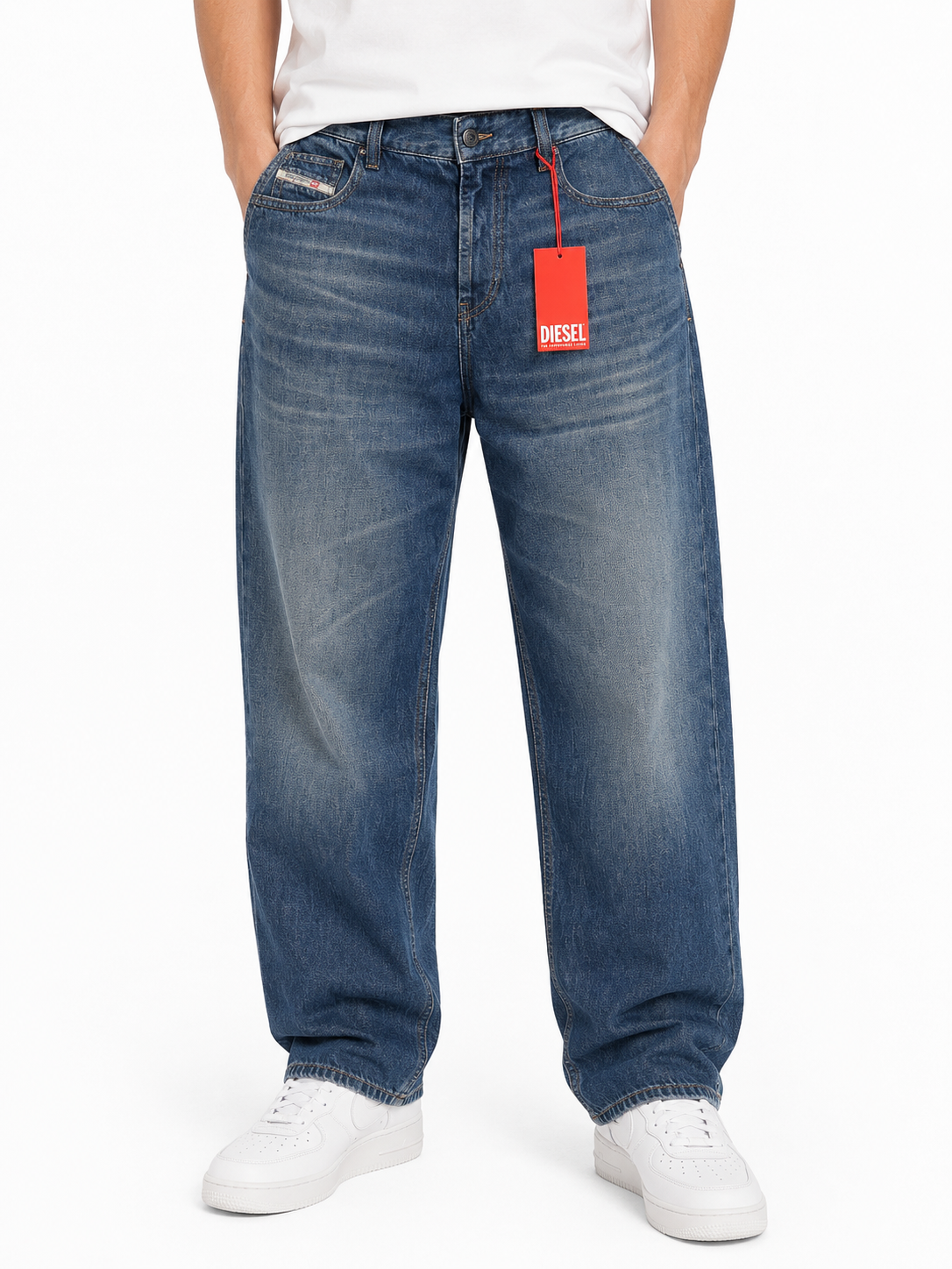 DIESEL 2001 D-Macro 0NJAN Men Jeans W36/L30 Blue Loose Fit Straight Leg RRP175