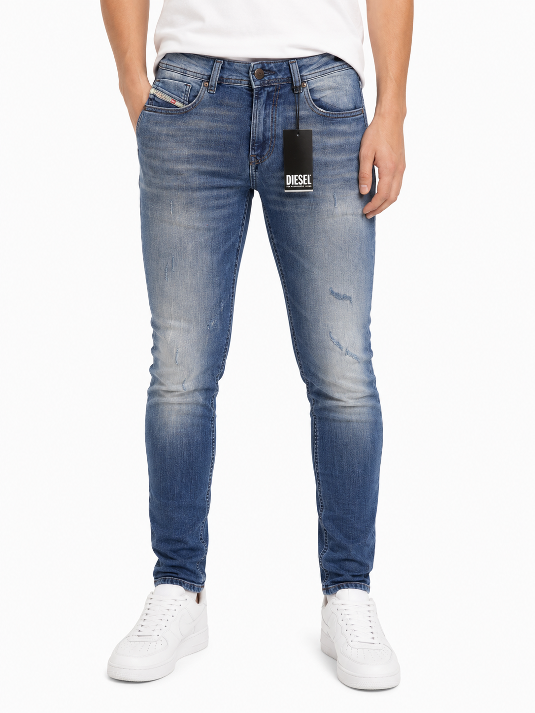 DIESEL 1979 Sleenker RBG04 Men Jeans W32/L32 Blue Distress Faded Skinny RRP195